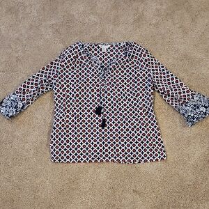 Tommy Bahama Red and Black Geometric Blouse